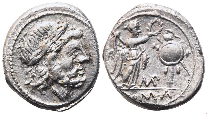 Anonymous (MP series), Victoriatus, 213-212 BC; AR (3,04 g; 16,9 mm; 7 h)