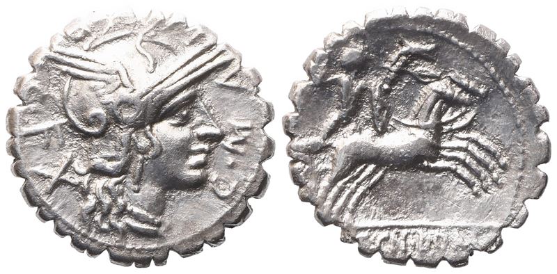 L. Licinius Crassus, Cn. Domitius Ahenobarbus, C. Malleolus, Denarius Serratus, 118 Bc; Ar (3,80 ...