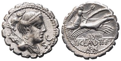 T. Claudius Nero, Denarius Serratus, 79 Bc; Ar (3,70 G; 18,8 MM; 12 H)