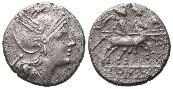Anonymous, Denarius, c. 169-158 BC; AR (2,08 g; 14,2 mm; 12 h)