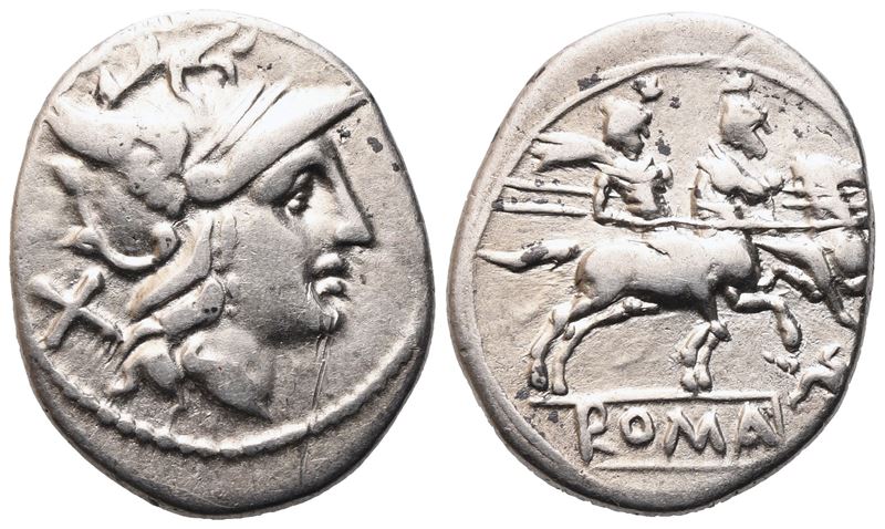 Anonymous, Denarius, Rome, 169-158 Bc; Ar (3,88 G; 19,5 MM; 12 H)