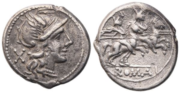 Anonymous, Denarius, Rome, after 211 BC; AR (4,20 g; 18,6 mm; 9 h)