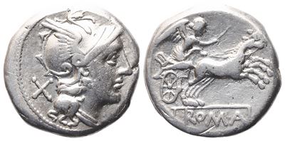 Anonymous, Denarius, 157-156 Bc; Ar (3,98 G; 17,1 MM; 6 H)
