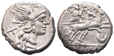 Anonymous, Denarius, 143 Bc; Ar (4,23 G; 18 MM; 10 H)