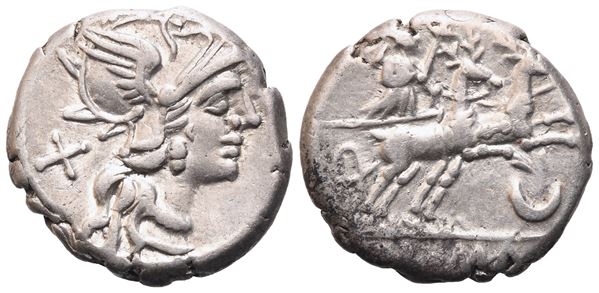 Anonymous, Denarius, 143 BC; AR (4,23 g; 18 mm; 10 h)