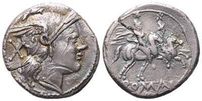 Anonymous, Denarius, 212 Bc; Ar (4,33 G; 18,7 MM; 5 H)