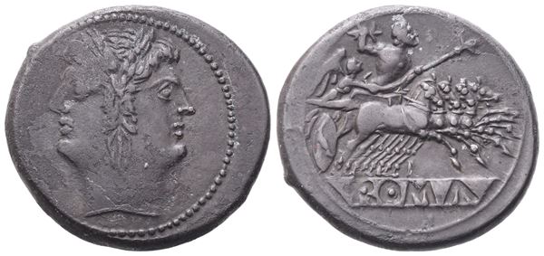 Anonymous, Quadrigatus, c. 225-212 BC; AR (6,56 g; 21,4 mm; 6 h)