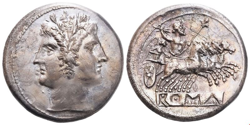 Anonymous, Quadrigatus, Uncertain mint, c. 217 BC; AR (6,40 g; 20,8 mm; 6 h)