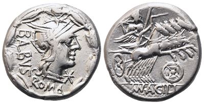 Mn. Acilius Balbus, Denarius, 125 Bc; Ar (3,94 G; 18 MM; 9 H)