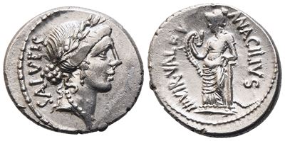 Mn. Acilius Glabrio, Denarius, 49 Bc; Ar (3,69 G; 19,2 MM; 10 H)