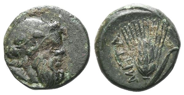 Southern Lucania, Metapontion, c. 350-275 BC. Æ (11 mm, 1.35 g).  - Auction GREEK & ROMAN PROVINCIAL COINS AND NUMISMATIC LITERATURE Including a wide selection of Alexandrian Coins from the Dattari Collection - Bertolami Fine Art - Prague