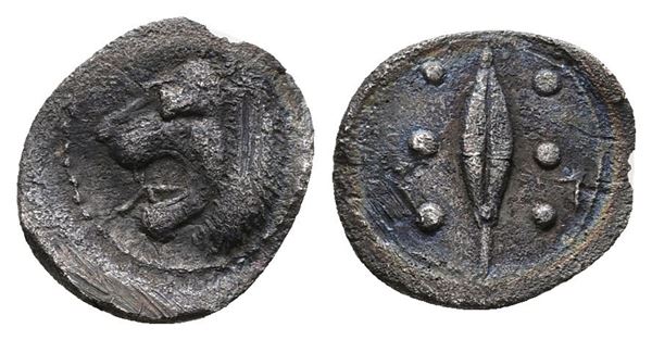 Sicily, Leontinoi, c. 455-430. AR Hemilitron (9 mm, 0.30 g).