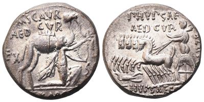 M. Aemilius Scaurus; P. Plautius Hypsaeus, Denario, 58 a.C.