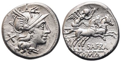 Spurius Afranius, Denarius, 150 Bc; Ar (3,88 G; 18,1 MM; 10 H)