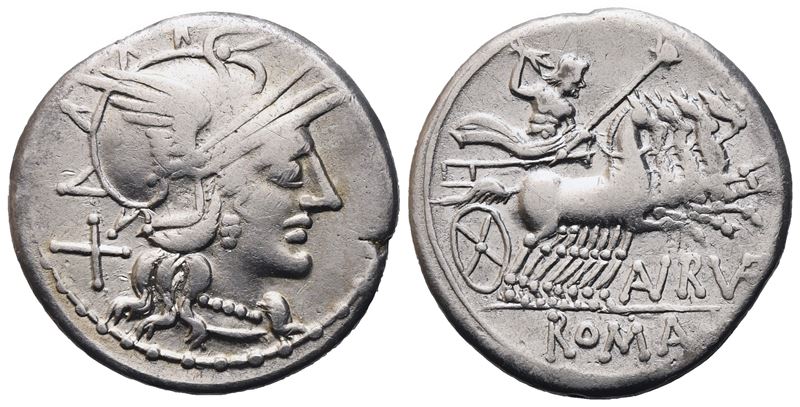 T. Annius (or Aurelius) Rufus, Denarius, 144 Bc; Ar (3,89 G; 20,3 MM; 9 H)