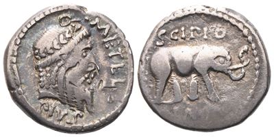 Q. Caecilius Metellus Pius Scipio, Denarius, 47-46 Bc; Ar (3,85 G; 17,7 MM)