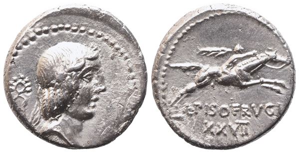 L. Calpurnius Piso Frugi, Denarius, 90 BC; AR (3,79 g; 17,5 mm; 12 h)