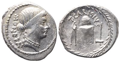 T. Carisius, Denarius, 46 Bc; Ar (3,93 G; 20 MM; 4 H)