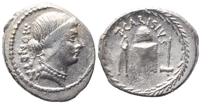 T. Carisius, Denarius, 46 Bc; Ar (3,93 G; 20 MM; 4 H)
