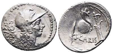 T. Carisius, Denarius, 46 Bc; Ar (3,36 G; 19,6 MM; 7 H)