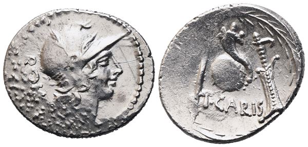 T. Carisius, Denarius, 46 BC; AR (3,36 g; 19,6 mm; 7 h)