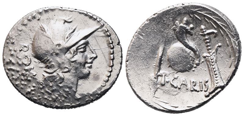 T. Carisius, Denarius, 46 Bc; Ar (3,36 G; 19,6 MM; 7 H)