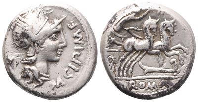 M. Cipius, Denarius, 115-114 Bc; Ar (3,85 G; 16 MM; 9 H)