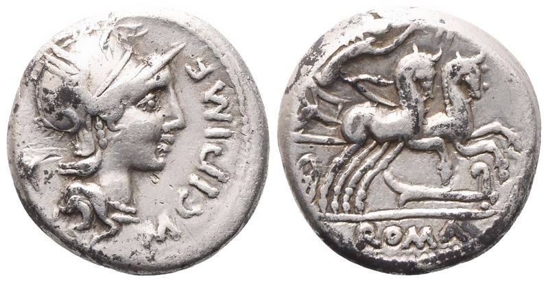 M. Cipius, Denarius, 115-114 Bc; Ar (3,85 G; 16 MM; 9 H)