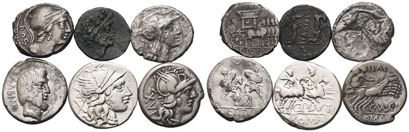 Lot Of Of 6 Roman Republican Ar Coins