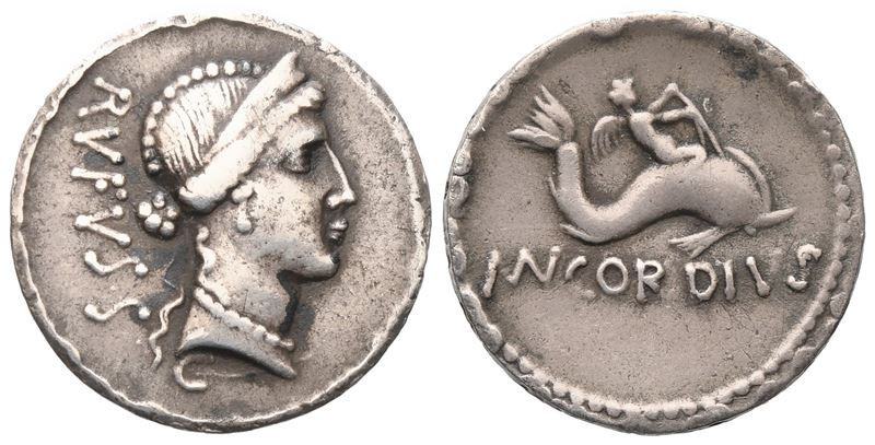 Mn. Cordius Rufus, Denarius, 46 Bc; Ar (3,14 G; 17,6 MM; 12 H)