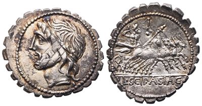 L. Scipio Asiagenus, Denarius, 106 Bc; Ar (4 G; 20,8 MM; 2 H)