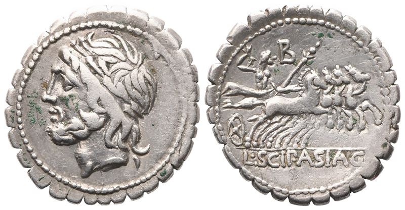 L. Scipio Asiagenus, Denarius Serratus, 106 Bc; Ar (3,90 G; 19,5 MM; 6 H)