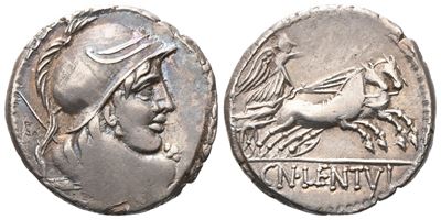 Cn. Cornelius Lentulus Clodianus, Denarius, 88 Bc; Ar (3,77 G; 18 MM; 6 H)