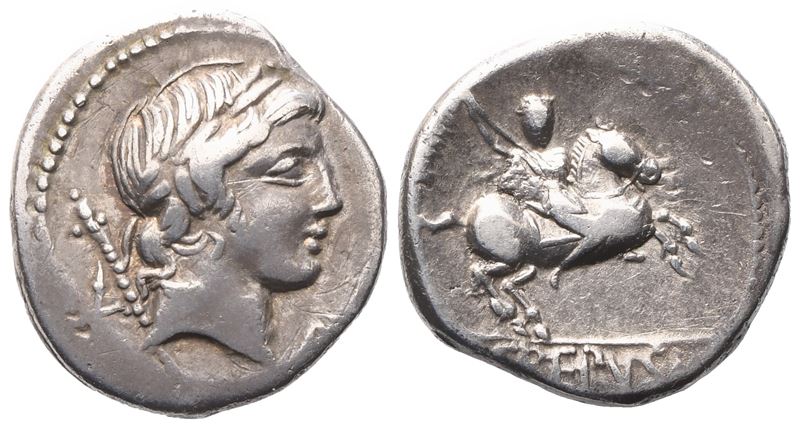P. Crepusius, Denarius, 82 Bc; Ar (3,45 G; 17,3 MM; 3 H)