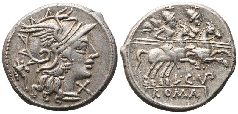 L. Cupiennius, Denarius, 147 Bc; Ar (3,49 G; 19,5 MM; 1 H)
