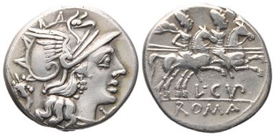 L. Cupiennius, Denarius, 147 Bc; Ar (3,60 G; 18,8 MM)
