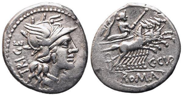 C. Curiatius Trigeminus, Denarius, 142 BC; AR (3,77 g; 20,1 mm; 11 h)