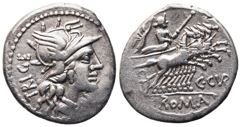C. Curiatius Trigeminus, Denarius, 142 Bc; Ar (3,77 G; 20,1 MM; 11 H)