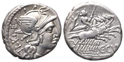 C. Curiatius Trigeminus, Denarius, 142 Bc; Ar (4,03 G; 18,3 MM; 6 H)