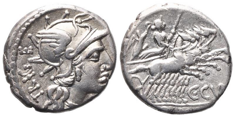 C. Curiatius Trigeminus, Denarius, 142 Bc; Ar (4,03 G; 18,3 MM; 6 H)