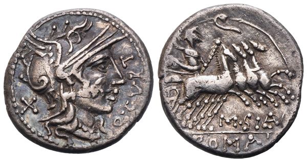 Q. Curtius and M. Silanus, Denarius, 116-115 BC; AR (3,92 g; 19 mm; 11 h)