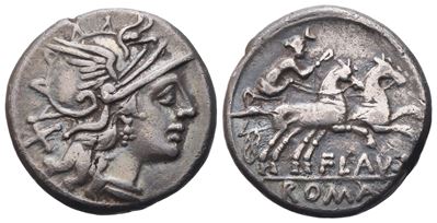 Decimius Flavus, Denarius, 150 Bc; Ar (3,78 G; 17,6 MM; 3 H)