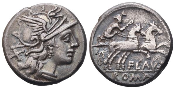 Decimius Flavus, Denarius, 150 BC; AR (3,78 g; 17,6 mm; 3 h)  - Auction RES PVBLICA - Bertolami Fine Art - Prague