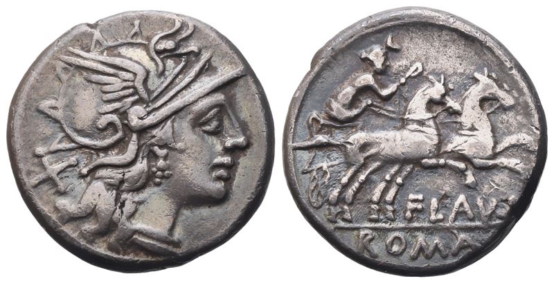 Decimius Flavus, Denarius, 150 Bc; Ar (3,78 G; 17,6 MM; 3 H)