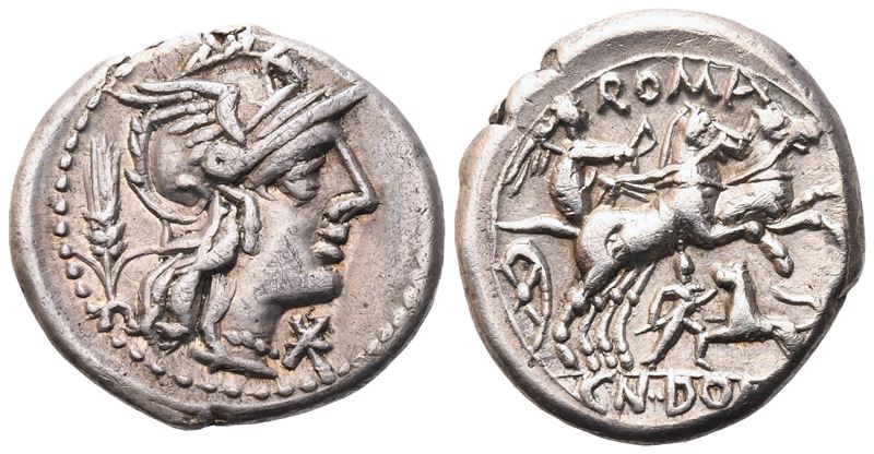 Cn. Domitius Ahenobarbus, Denarius, 128 BC; AR (3,97 g; 18,8 mm; 2 h)