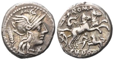 Cn. Domitius Ahenobarbus, Denarius, 128 Bc; Ar (3,75 G; 17,8 MM; 9 H)