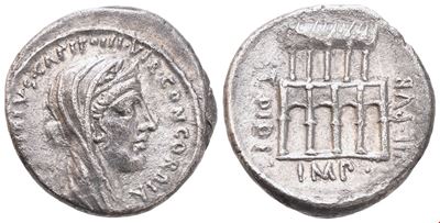 Fonteius Capito, Denario con testa di Concordia e Villa Publica (55 a.C.)