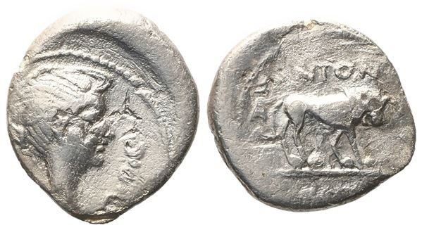 Mark Antony, Quinarius, early 42 BC; AR (1,51 g; 14 mm; 2 h)