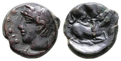 Sicily, Piakos, C. 420-400 Bc. Æ Tetras Or Trionkion (13 MM, 2.58 G).