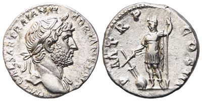 Hadrian (117–138), Denario romano, Roma, 124 d.C.